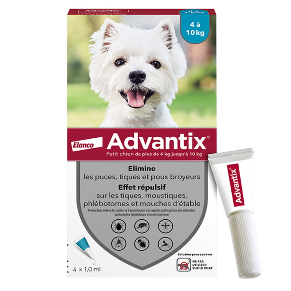 ADVANTIX petit chien 4-10kg - 4 Pipettes Anti-Puces et Anti-Tiques - 1ML