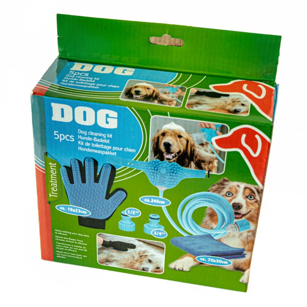 Dog Bath Kit – 5 Accessories with Towel, Glove and Hose