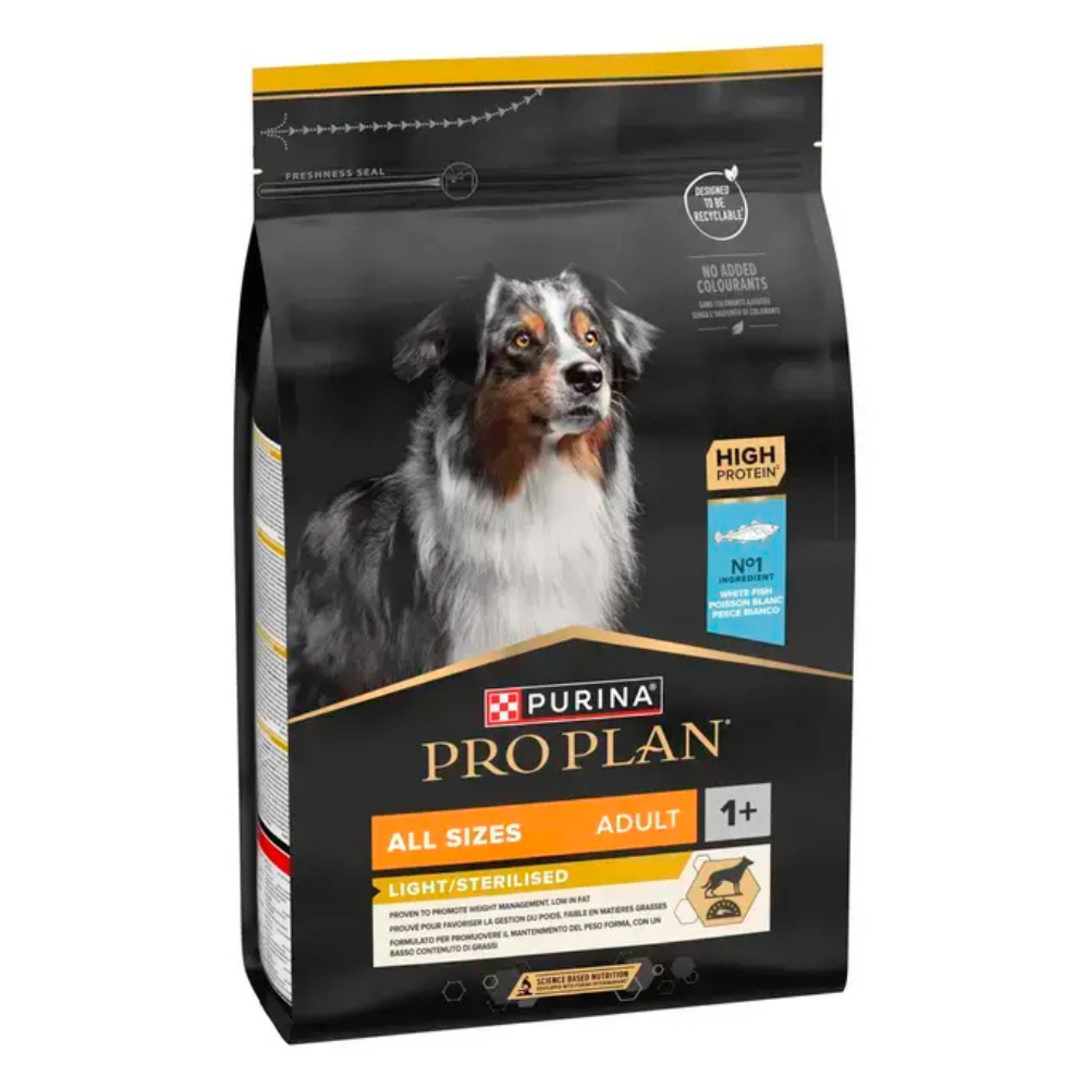PURINA PRO PLAN All Sizes Adult Dog Light / Sterilised Riche en Poisson blanc - 3kg