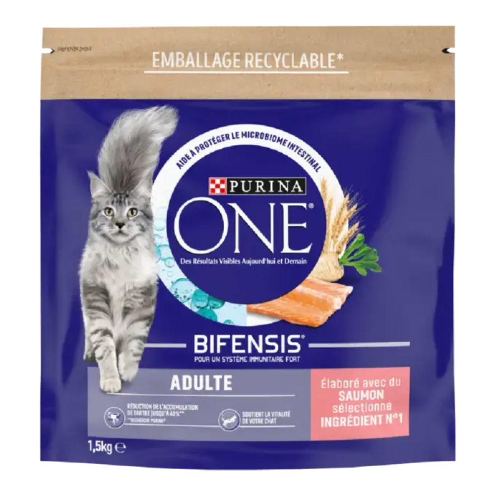Purina ONE - Croquettes pour Chat Adulte au Saumon et aux Céréales - 1.5kg