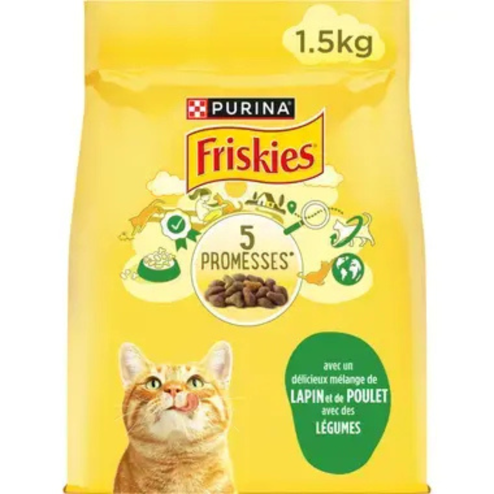 FRISKIES® CHAT ADULTE - Croquettes avec un délicieux mélange de Lapin et de Poulet avec des Légumes - 1.5kg