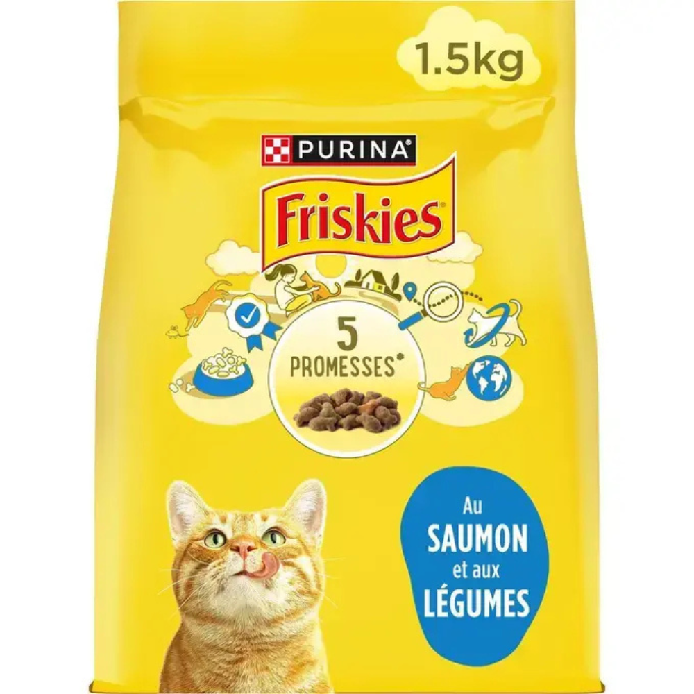 FRISKIES® CHAT ADULTE - Croquettes au Saumon et aux Légumes - 1.5kg