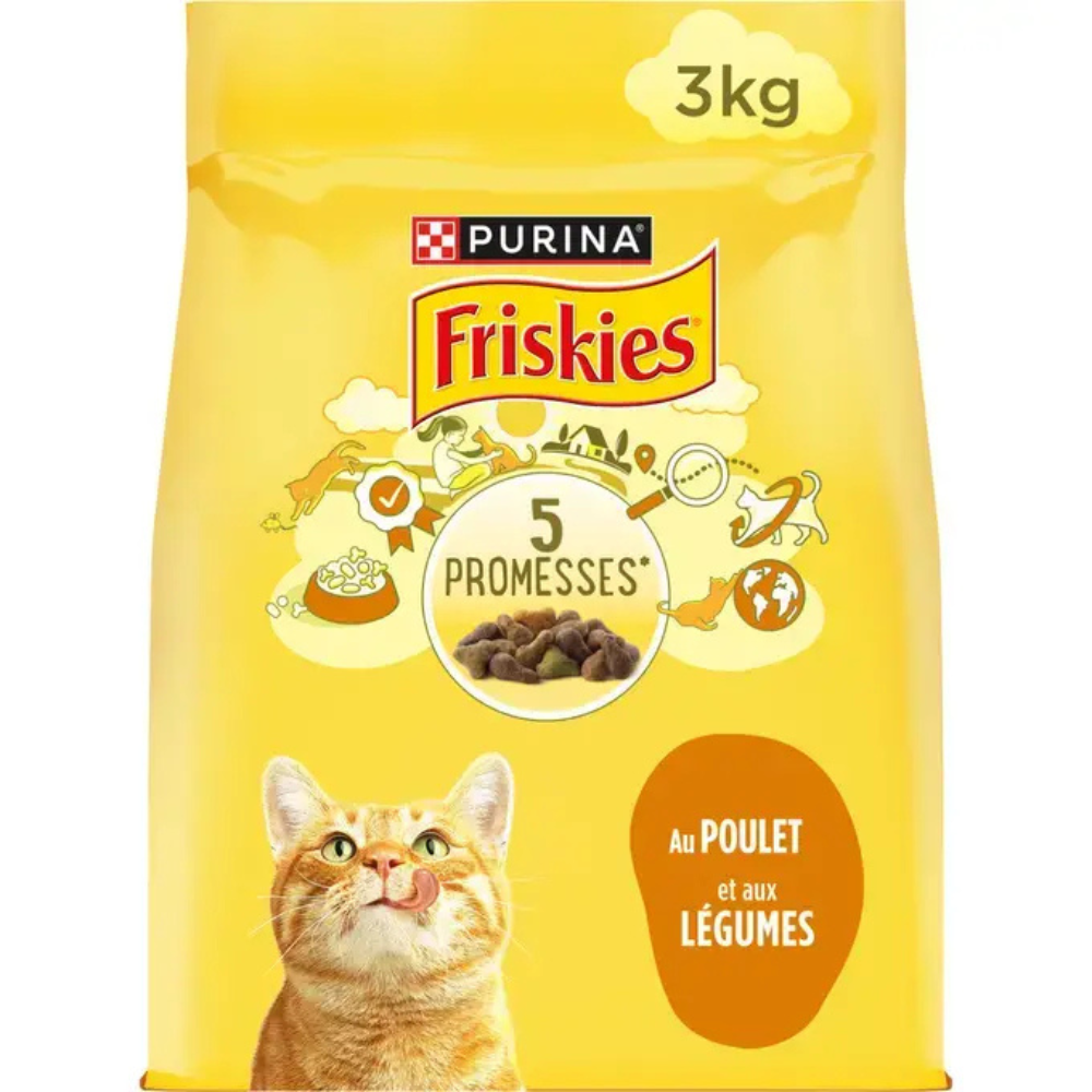 FRISKIES® CHAT ADULTE - Croquettes au Poulet et aux Légumes - 3kg
