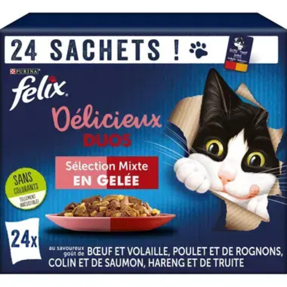 FELIX® - Sachets pour chat Tendres Effilés Délicieux Duos - Sélection Mixte - 24x85g