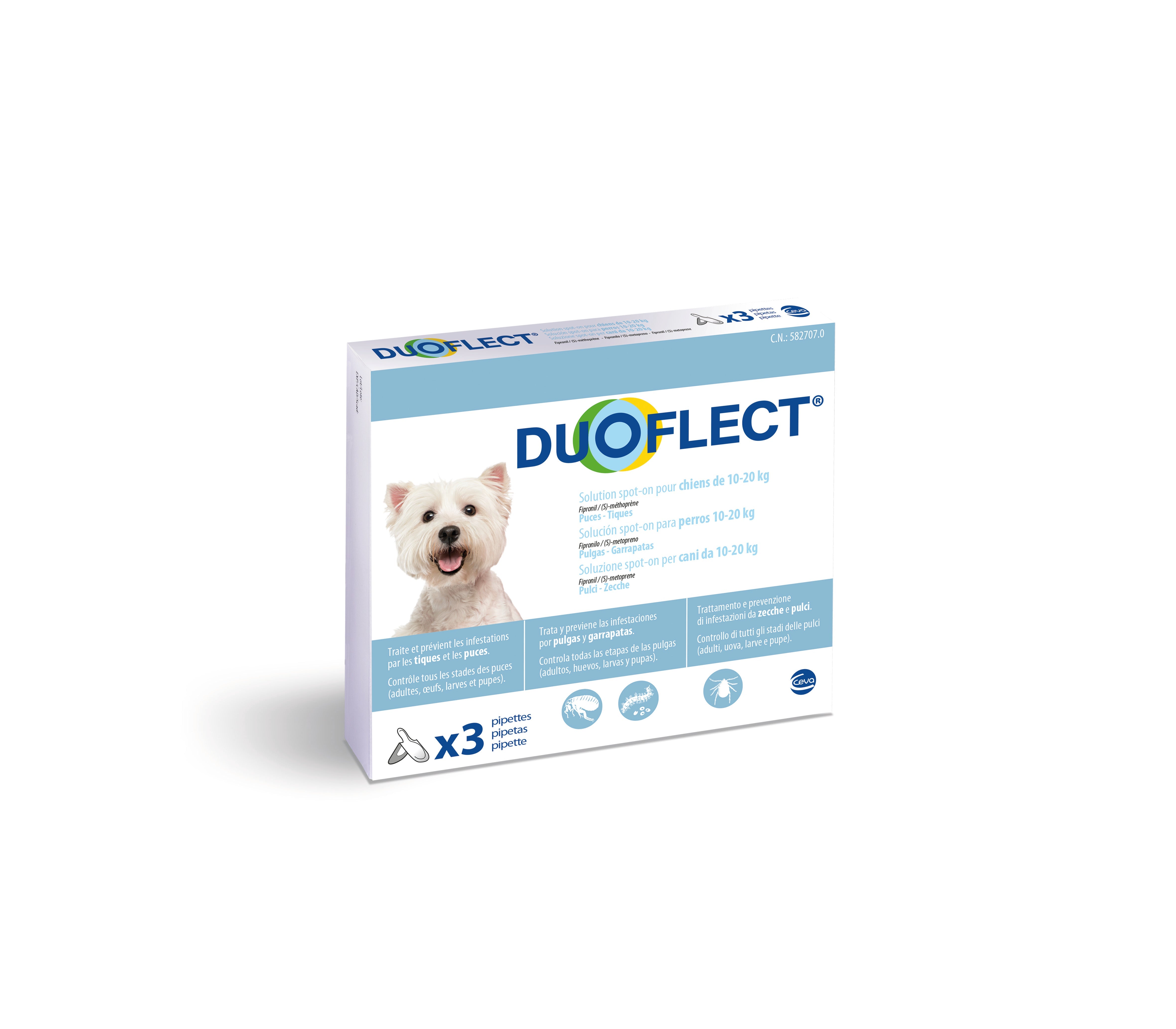 DUOFLECT dog 10/20 KG - 3 Anti-Flea and Tick Antiparasitic Pipettes