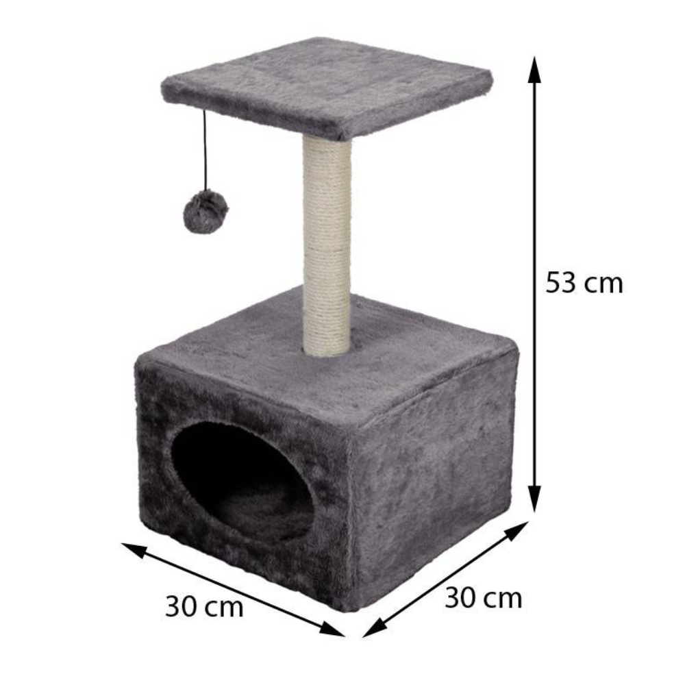 Cat Tree with Niche and Scratching Post - Compact and Comfortable (L30 x W30 x H53cm)