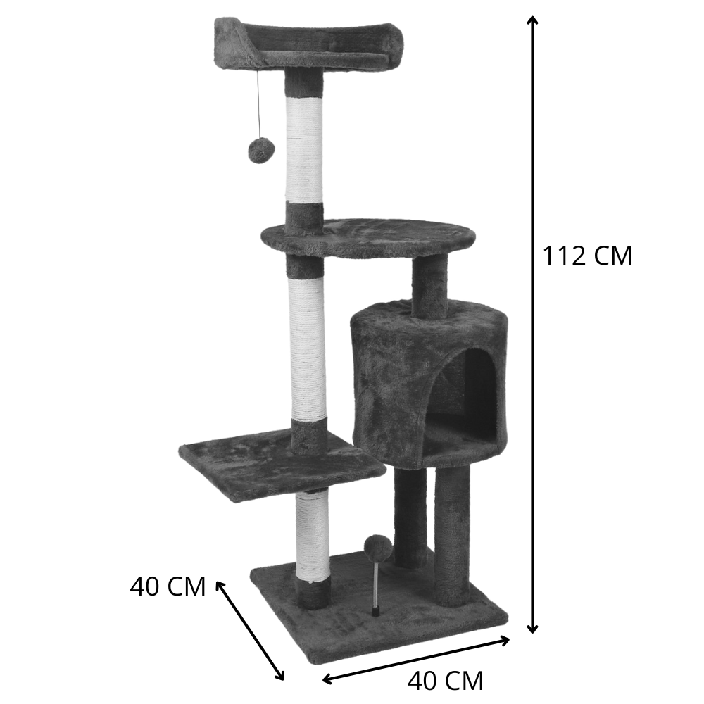 Arbre à Chat L40xL40xH112cm – Griffoir, Perchoirs et Niche Douillette