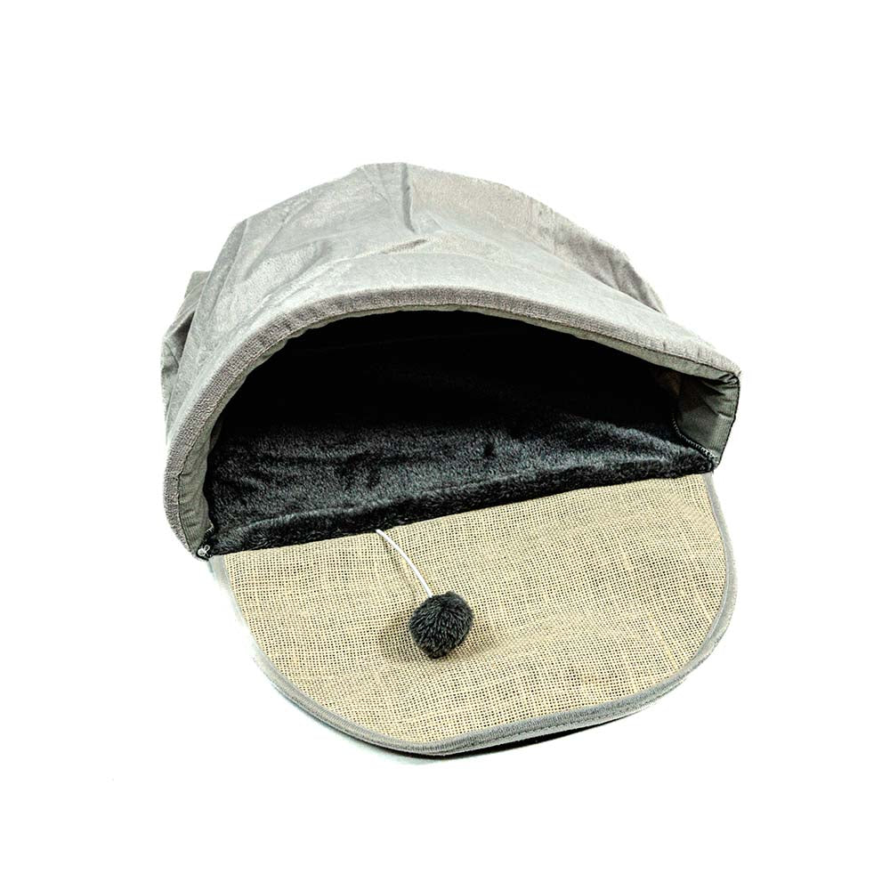 Cat Tunnel Basket - Cozy Bed with Scratching Post and Toy