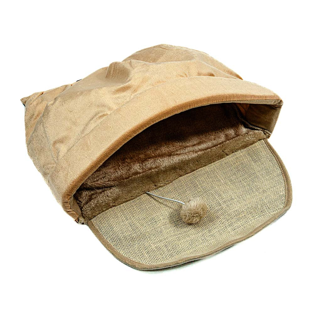 Cat Tunnel Basket - Cozy Bed with Scratching Post and Toy