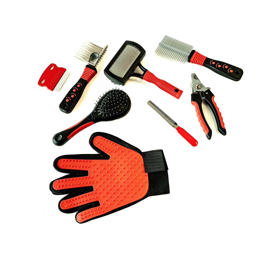Kit de Toilettage Complet pour Chien et Chat - Brosse, Gant, Ciseaux et Peigne