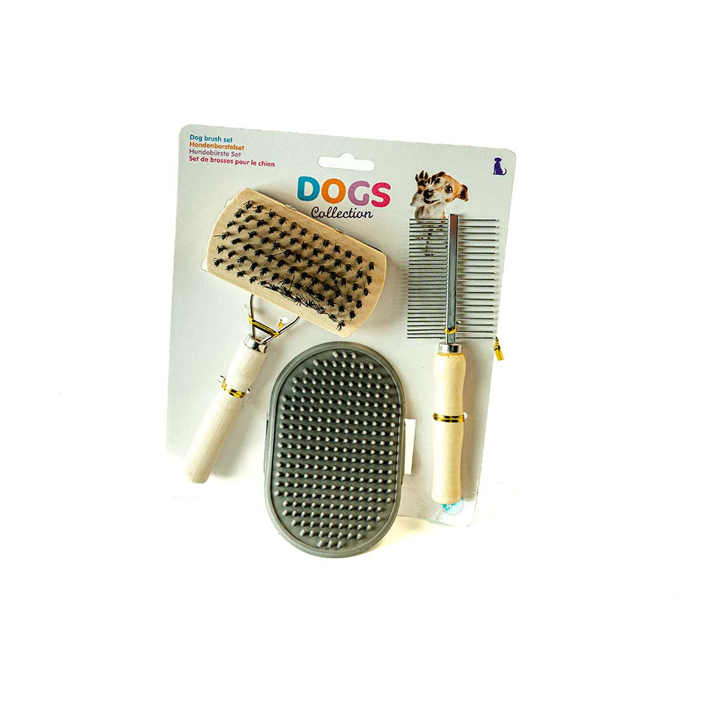 Set of 3 Brushes for Dogs and Cats – Detangling, Massage and Grooming