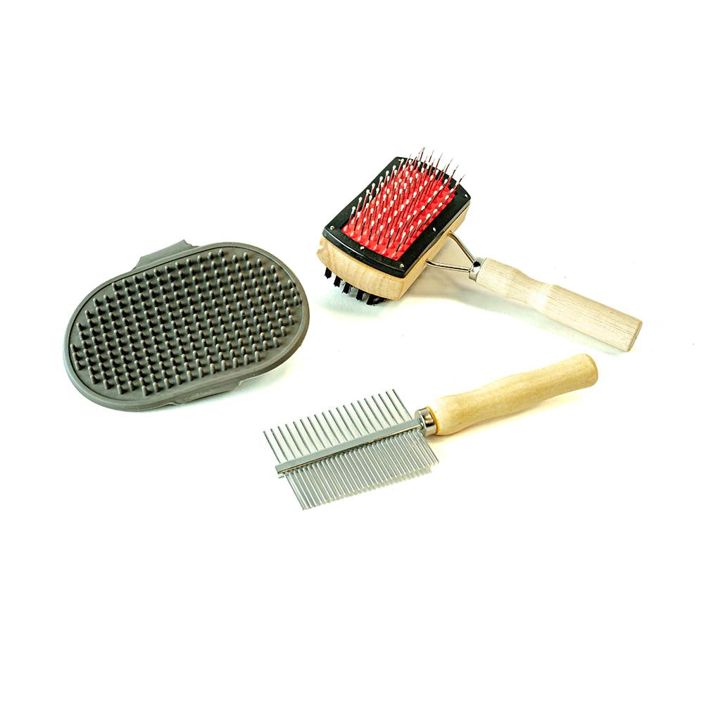 Set of 3 Brushes for Dogs and Cats – Detangling, Massage and Grooming