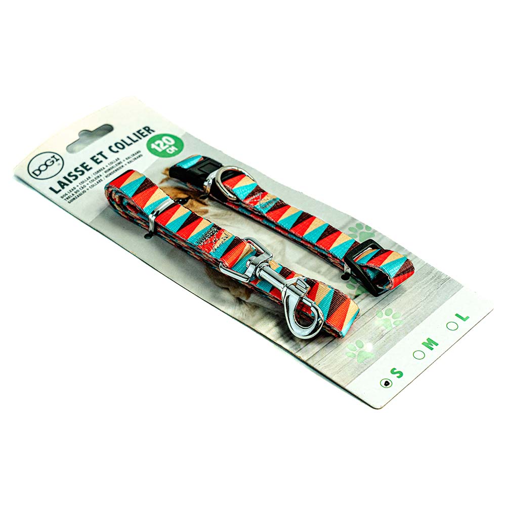 Dog Leash with Collar - Colorful Pattern, 120cm (S, M, L)