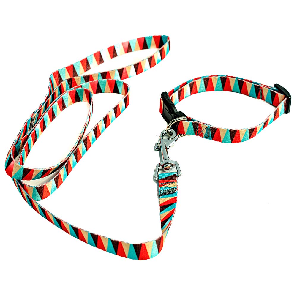 Dog Leash with Collar - Colorful Pattern, 120cm (S, M, L)