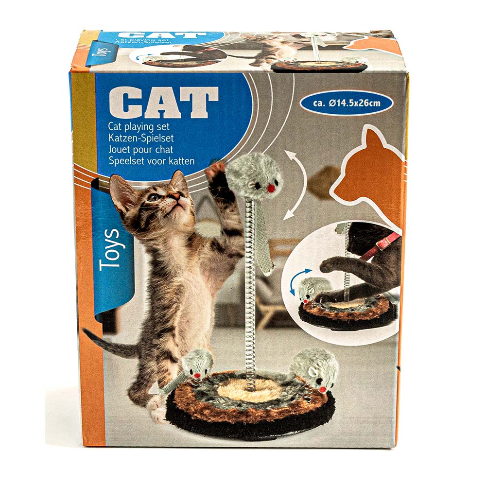Jouet Chat avec 3 Souris sur Ressorts – Stimulation et Amusement