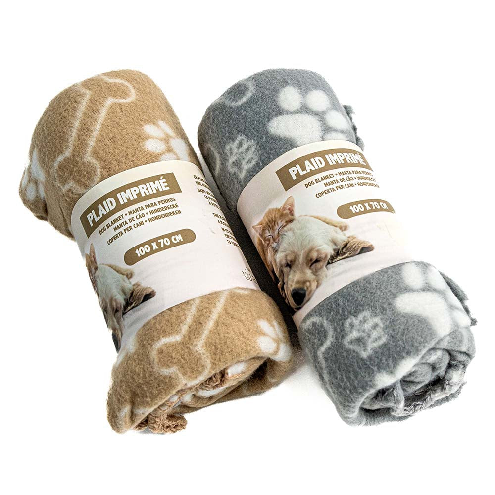 Plaid doux pour chien - Motifs Pattes et Os