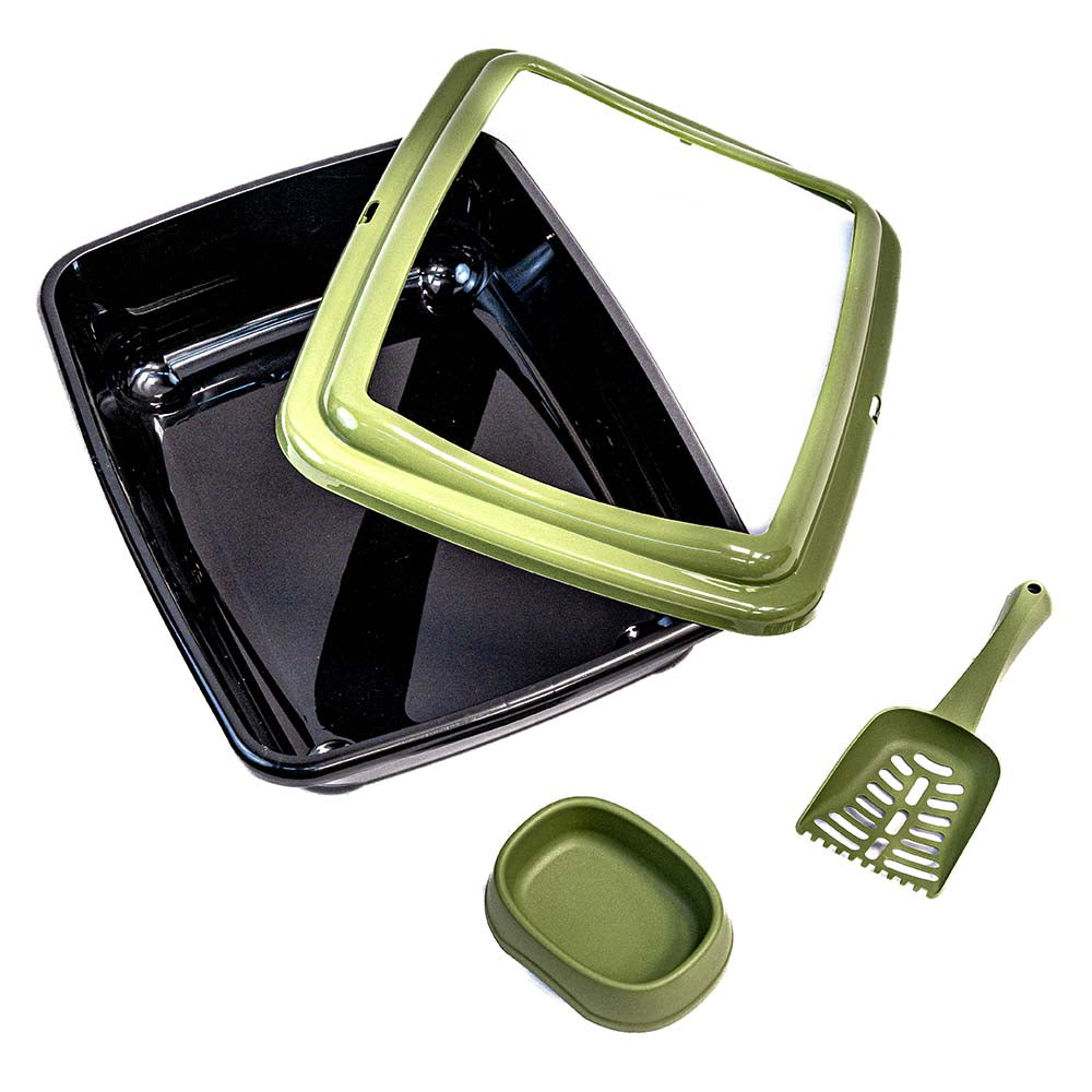 Cat litter box with bowl and scoop