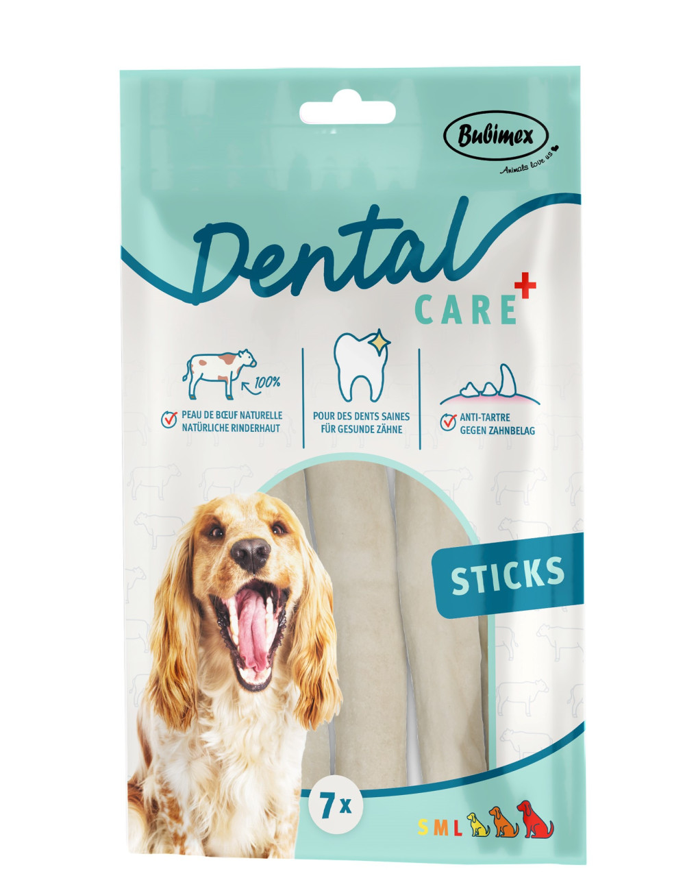 Dental Care+ Sticks pour chien – Lot de 7 | Bâtonnets à mâcher anti-tartre en peau de bœuf naturelle