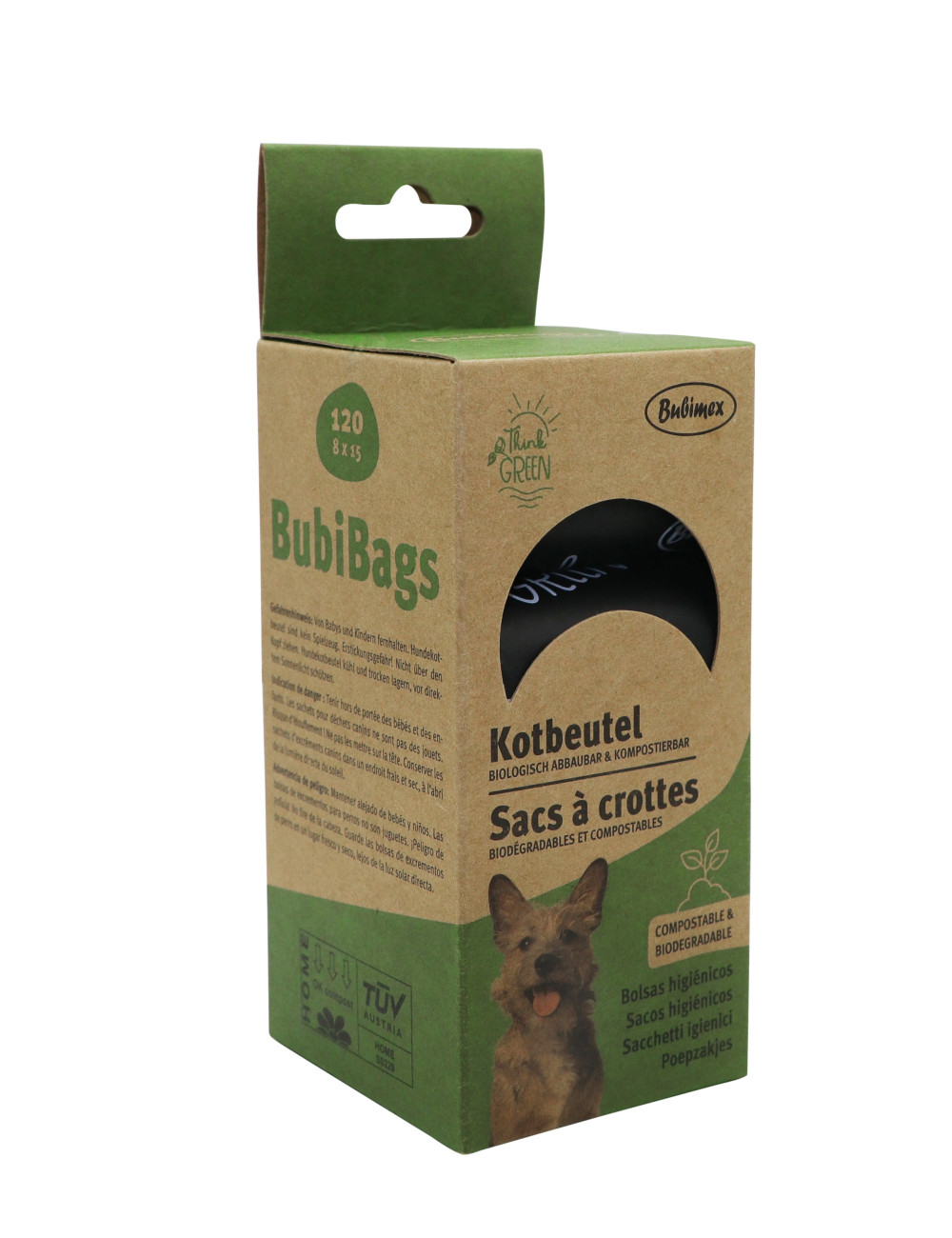 Sacs à crottes pour chien biodégradables & compostables – 120 sacs (8 × 15) | Certifiés TÜV, format 22 × 32 cm