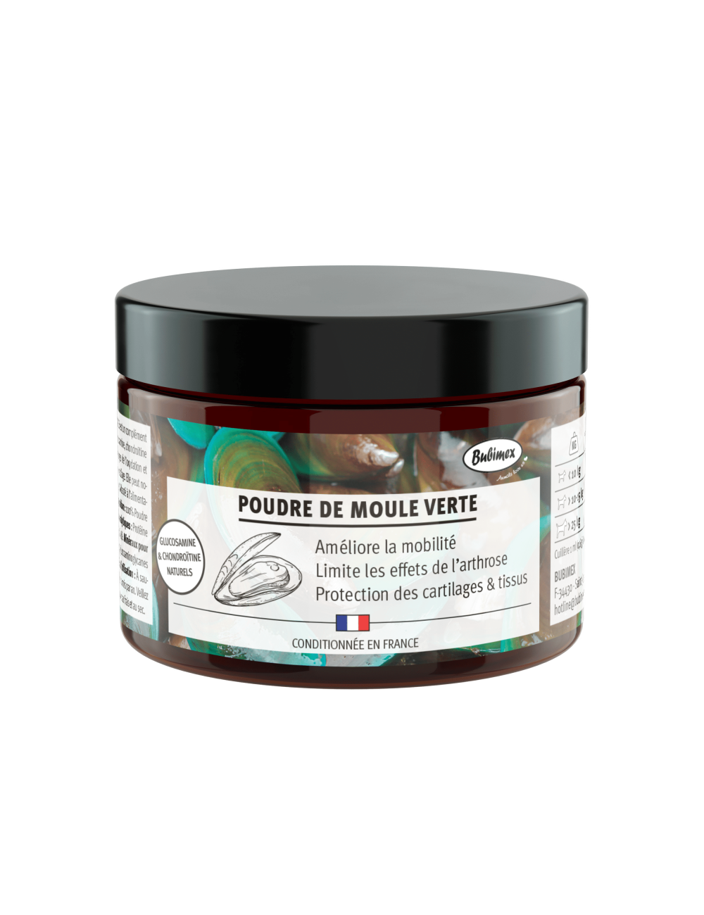 Poudre de moule verte pour chien – 60 g | Complément articulations, glucosamine & chondroïtine naturelles