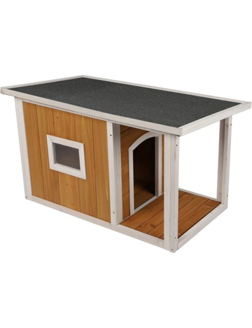 Niche pour Chien avec Patio – Toit Amovible et Fenêtre Intégrée 98 x 58 x H58 cm