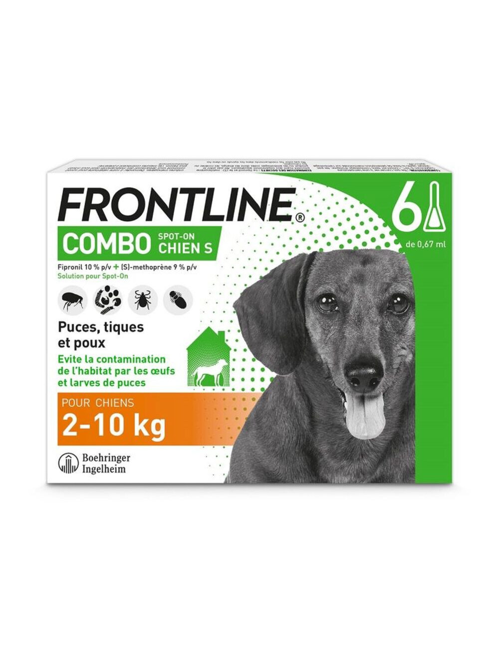 "Frontline Combo 2-10kg – 4 Pipettes Anti-Puces et Anti-Tiques Chien