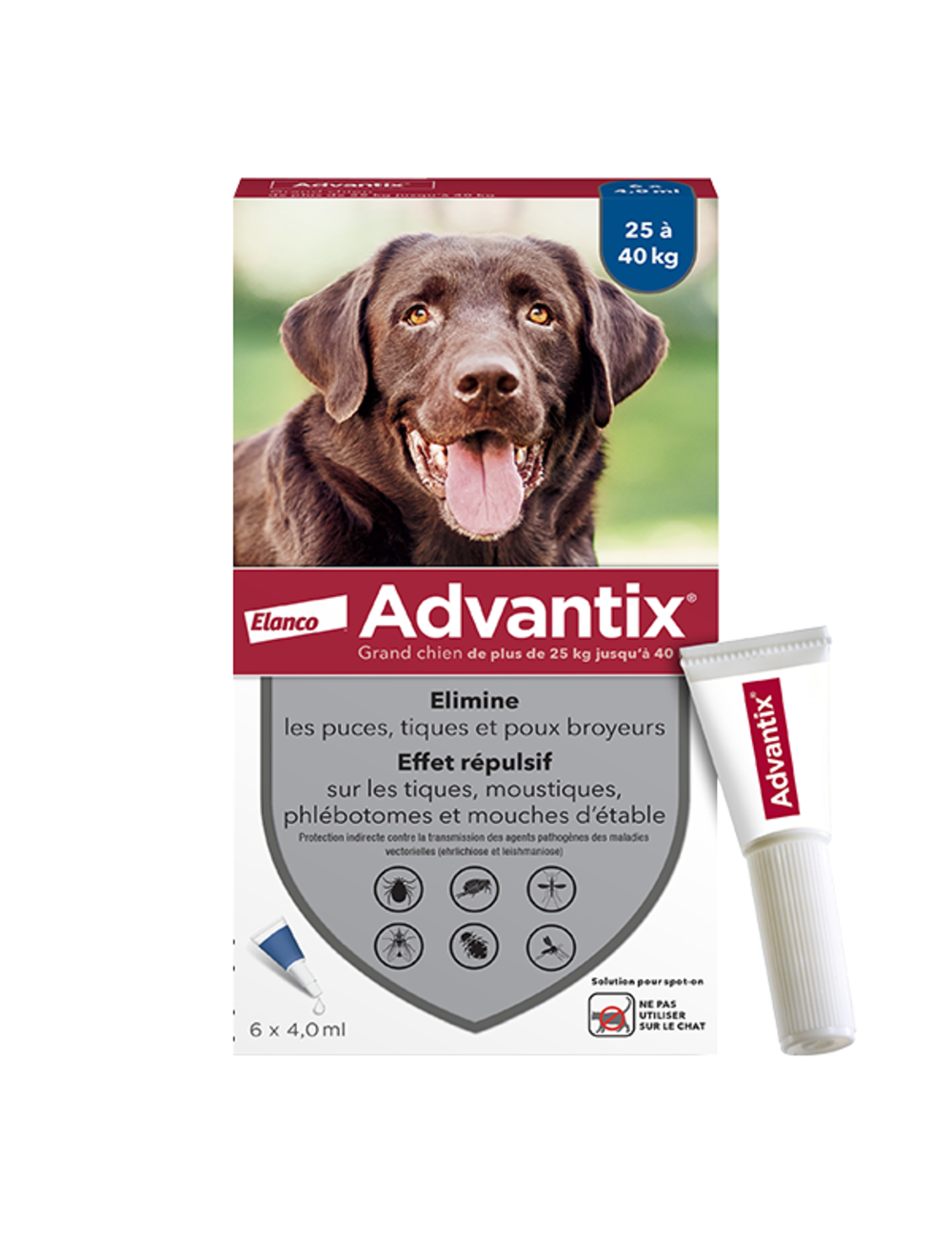 ADVANTIX grand chien 25-40kg -  6 Pipettes Anti-Puces et Anti-Tiques