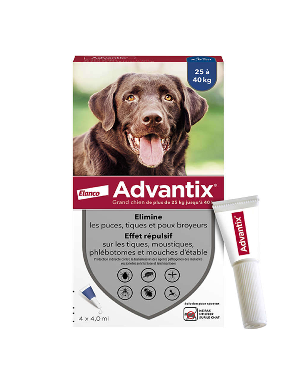 ADVANTIX grand chien 25-40kg - 4 Pipettes Anti-Puces et Anti-Tiques - 4ML