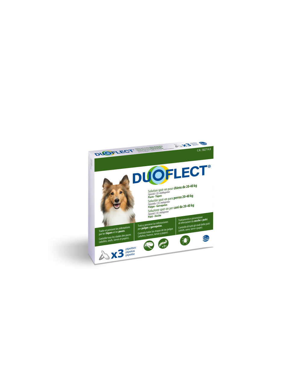 DUOFLECT chien 20/40 KG - 3 pipettes Antiparasitaires Anti-Puces et Tiques