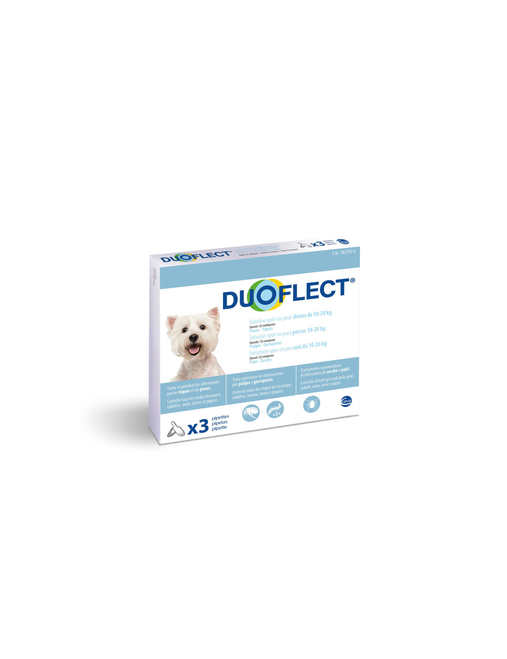 DUOFLECT chien 10/20 KG - 3 pipettes Antiparasitaires Anti-Puces et Tiques