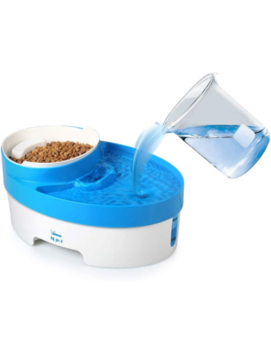 Fontaine à Eau Filtrante 2-en-1 avec Bol à Croquettes – Chat