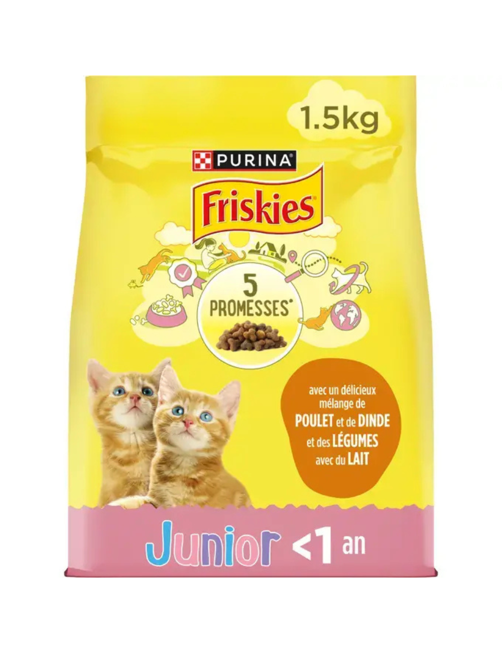 FRISKIES JUNIOR Pour CHATONS - Croquettes avec un délicieux mélange de Poulet et de Dinde avec du Lait - 1.5kg