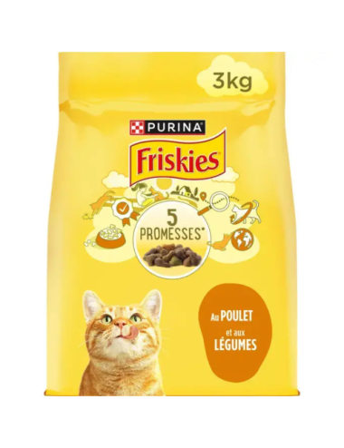 FRISKIES® CHAT ADULTE - Croquettes au Poulet et aux Légumes - 3kg