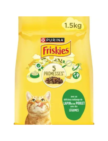 FRISKIES® CHAT ADULTE - Croquettes avec un délicieux mélange de Lapin et de Poulet avec des Légumes - 1.5kg