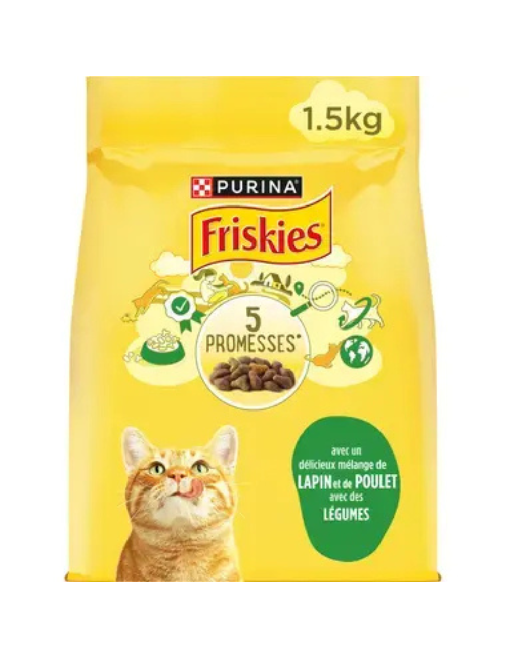 FRISKIES CHAT ADULTE - Croquettes avec un délicieux mélange de Lapin et de Poulet avec des Légumes - 1.5kg